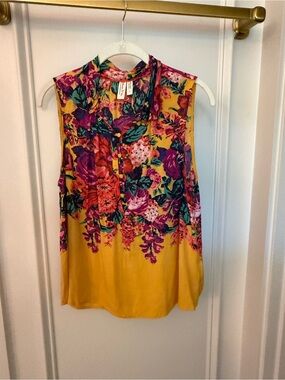 Anthropologie Sleeveless Floral Print Blouse